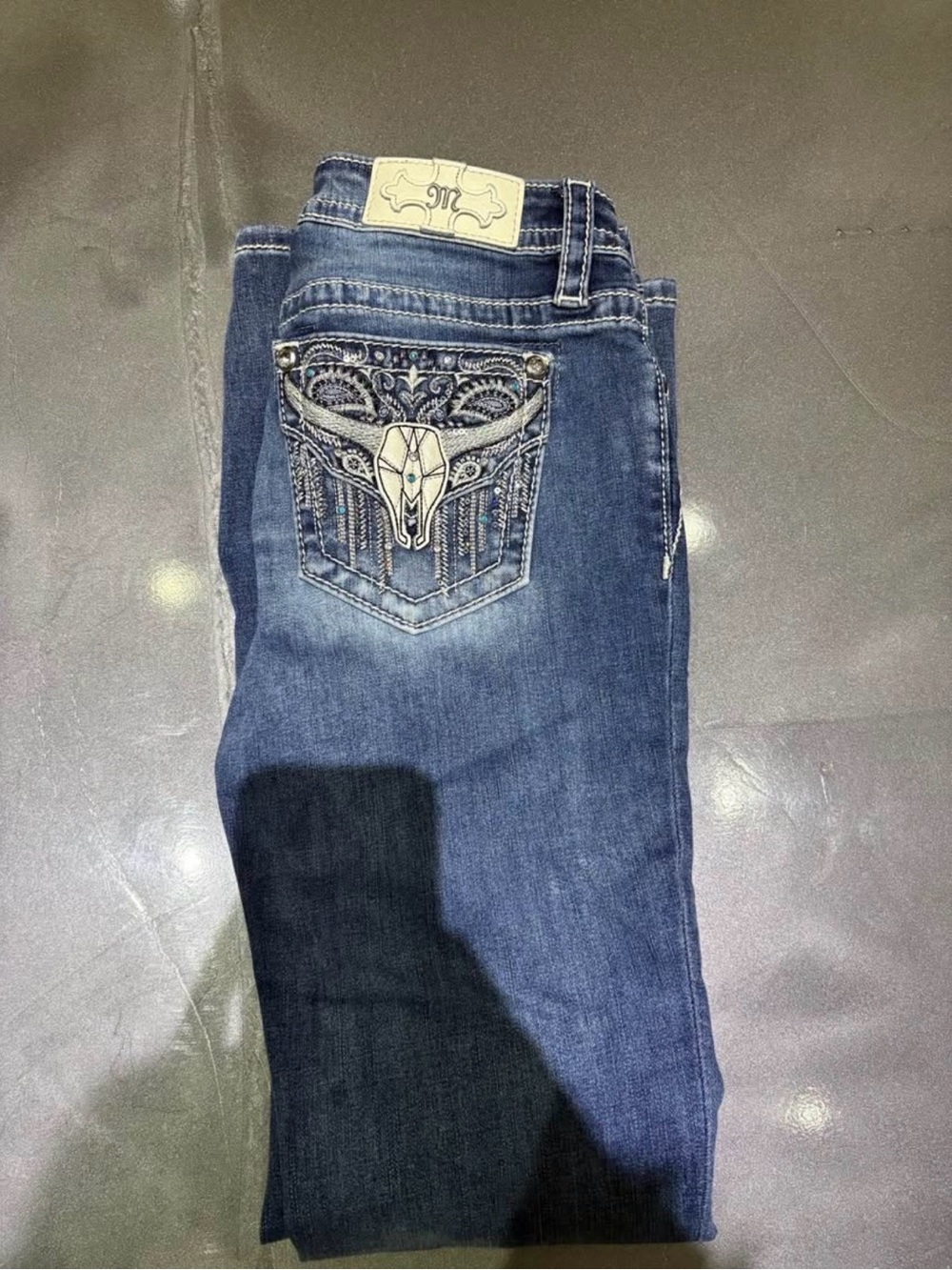 Miss Me Blue Boot Cut Jeans with Embroidered Western Pocket